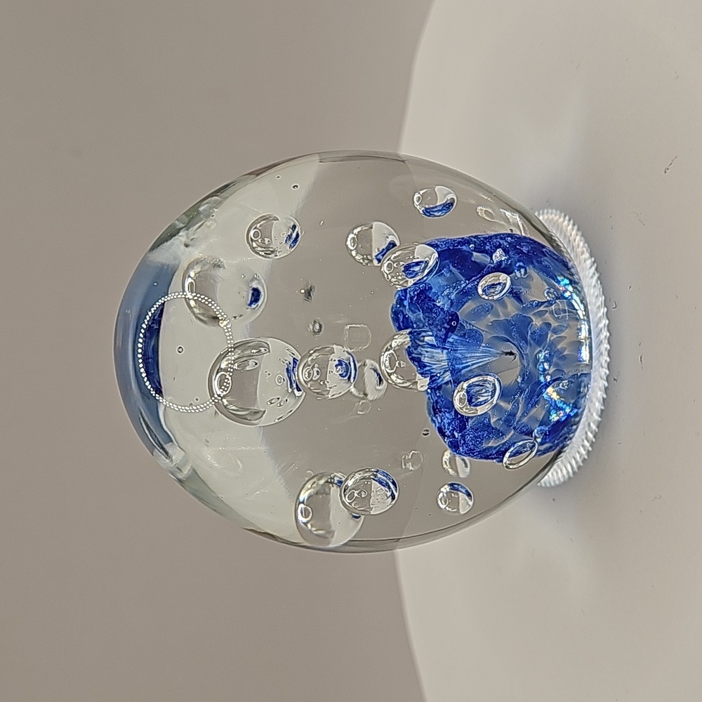 Clear and Blue w/Large Controlled Bubbles Paperweight